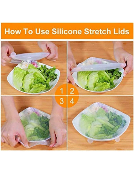 6 Tapas de Silicona Reutilizables Calculars para Alimentos 6 Tapas de Silicona Reutilizables Calculars para Alimentos