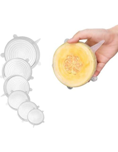 Paquete de 6 tapas de silicona Ekological 7 a 21 cm reutilizables Paquete de 6 tapas de silicona Ekological 7 a 21 cm reutilizables