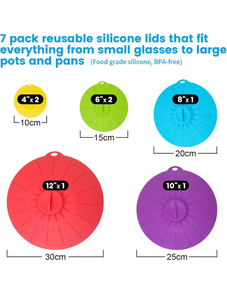 Set 7 Tapas de Silicona Forysar Reutilizables para Alimentos Set 7 Tapas de Silicona Forysar Reutilizables para Alimentos