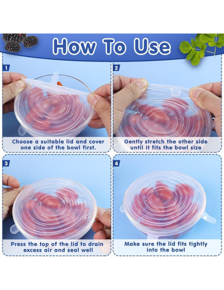 12 Tapas de Silicona Reutilizables Taefuwr - Blanco y Azul 12 Tapas de Silicona Reutilizables Taefuwr - Blanco y Azul