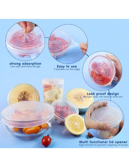 12 Tapas de Silicona Reutilizables Taefuwr - Blanco y Azul 12 Tapas de Silicona Reutilizables Taefuwr - Blanco y Azul