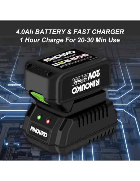 Soplador de Hojas NINOUKO 20V 4000mAh 2 Velocidades Verde