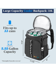 Mochila Enfriadora SUN CUBE 33 Latas Impermeable Gris 2