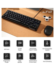 Teclado Mecánico LTC NB681 65% RGB Intercambiable Azul 2