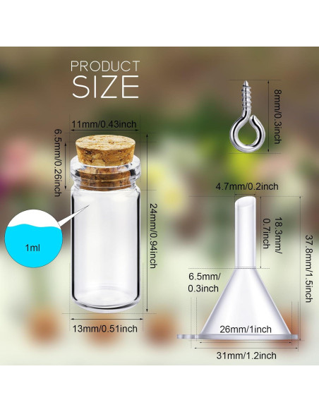Yungyan 50 Mini Botellas de Vidrio con Corcho 1ml para DIY