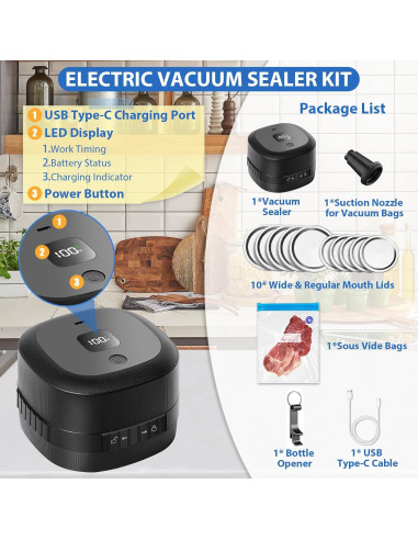Sellador al Vacío Eléctrico Yoobao ZK-01 para Tarros Mason
