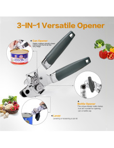 Abrelatas Manual 3 en 1 ELIRIVAWET Acero Inoxidable Gris 2
