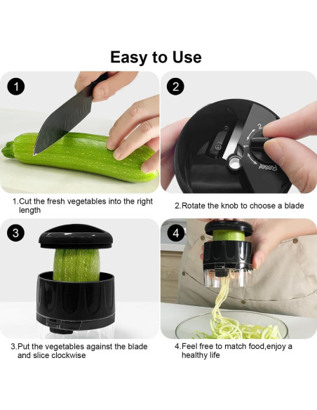 Cortador Espiralizador de Verduras 3 en 1 SUREWIN Negro