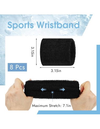8 Bandas de Sudor para Muñeca PEASUG - Algodón Absorbente