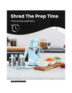 Rallador de Queso Rotativo BASSWOOD Manual con Pelador - 3 Cuchillas de Acero Inoxidable 2