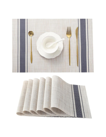 Manteles Individuales Leetaltree Caqui-Azul Juego de 6