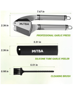 Prensa de Ajo MiTBA Acero Inoxidable con Pelador y Cepillo 2