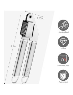 Prensa de Ajo HIFIND de Acero Inoxidable Desmontable 18.3 cm 2