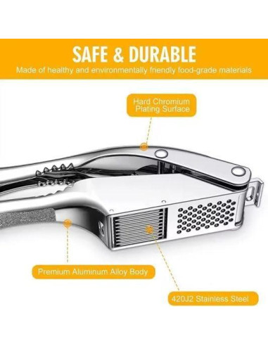 Prensa y Cortador de Ajo 2 en 1 Genérico - Acero Inoxidable