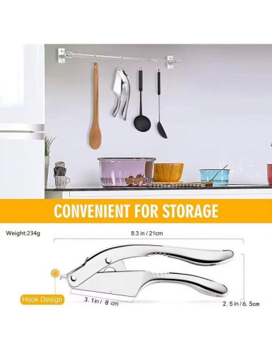 Prensa y Cortador de Ajo 2 en 1 Genérico - Acero Inoxidable