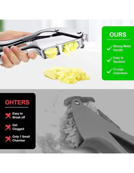 Prensa y Cortador de Ajo 2 en 1 Genérico - Acero Inoxidable