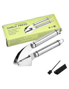Prensa de Ajo SK ACCESSORIES de Acero Inoxidable con Pelador y Cepillo