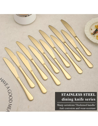 Juego de 12 cuchillos de cena dorados ReaNea de acero inoxidable