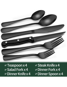 Juego de Cubiertos EWFEN Negro 24 Piezas Acero Inoxidable 2