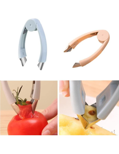 2 Piezas Quitar Tallos de Fresa y Corer de Ojos de Piña Jilukibo