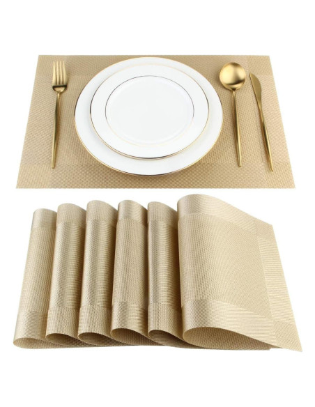 DACHUI Juego de 8 Manteles Rectangulares Dorados PVC