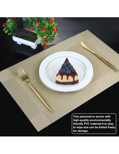 DACHUI Juego de 8 Manteles Rectangulares Dorados PVC