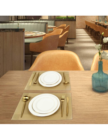 DACHUI Juego de 8 Manteles Rectangulares Dorados PVC