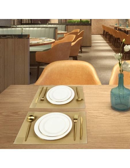 DACHUI Juego de 8 Manteles Rectangulares Dorados PVC