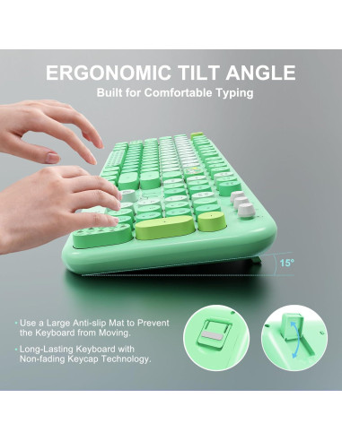 Combo Teclado y Ratón Inalámbrico FOPETT Verde 104 Teclas