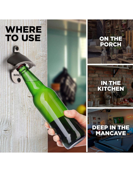 Abrebotellas Magnético Montado en Pared MAGCAP - Níquel Mate