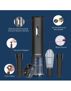 Juego Abridor de Vino Eléctrico Ludkim C011PRO con Aerador y Tapones 2