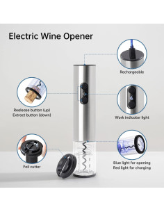 Abridor de Vino Eléctrico ELMWAY Recargable Acero Inoxidable 2