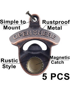 5 Abrebotellas Magnéticos de Pared HAIICEN Cobre Antiguo 2
