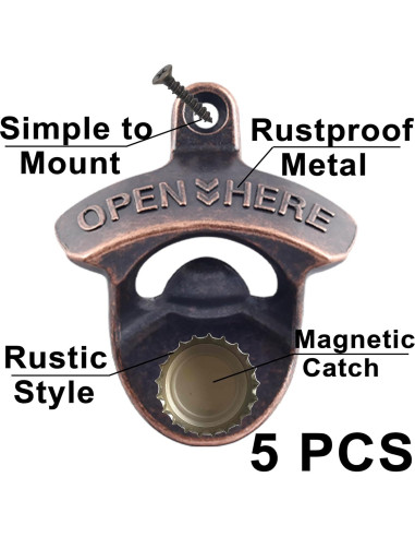 5 Abrebotellas Magnéticos de Pared HAIICEN Cobre Antiguo