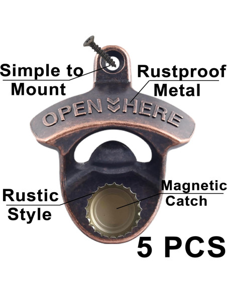 5 Abrebotellas Magnéticos de Pared HAIICEN Cobre Antiguo