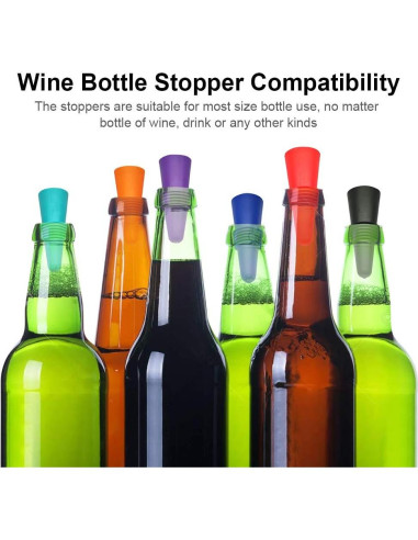 6 Tapones de Silicona Reutilizables AK1980 para Vino