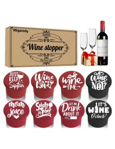 8 Tapones de Vino Divertidos Migarndy - Silicona Reutilizable