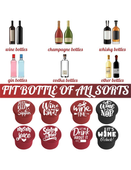8 Tapones de Vino Divertidos Migarndy - Silicona Reutilizable