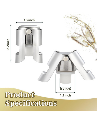 I-MART Paquete de 6 Tapones de Acero Inoxidable para Champán