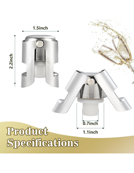 I-MART Paquete de 6 Tapones de Acero Inoxidable para Champán