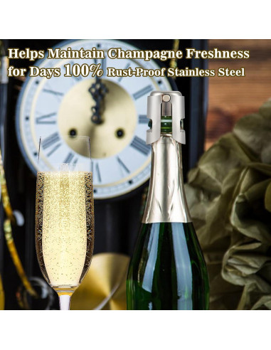 I-MART Paquete de 6 Tapones de Acero Inoxidable para Champán