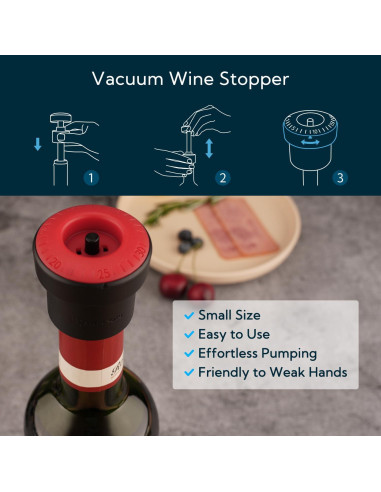 Tapón de Vino al Vacío KITCHENDAO 2 en 1 con Marcador de Fecha