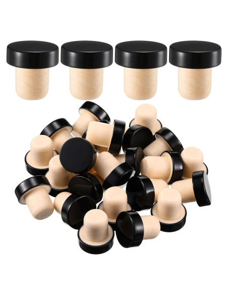 Tapones de corcho en forma de T Yookeer - 24 piezas negros