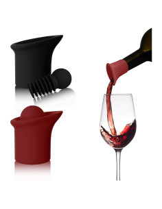 Tapones de Vino Silicona 2 en 1 DGMDGS Reutilizables Negro y Rojo