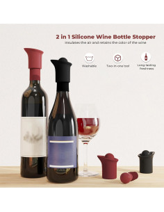 Tapones de Vino Silicona 2 en 1 DGMDGS Reutilizables Negro y Rojo 2