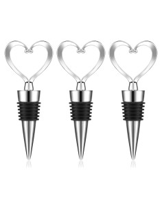 3 Tapones Reutilizables para Vino YUXIANLB Corazón Plateado