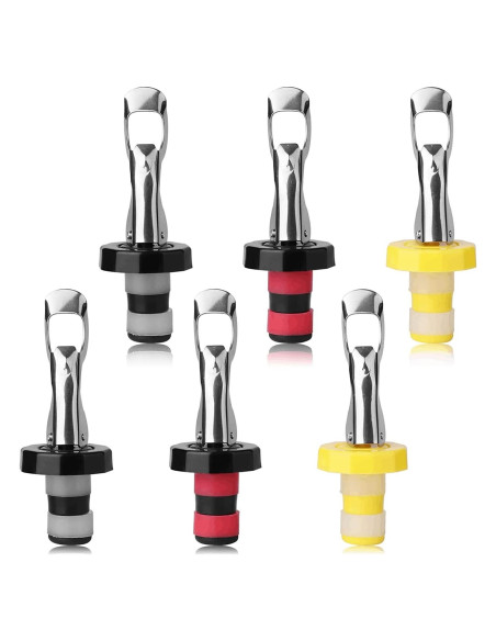 6 Tapones de Vino Reutilizables KINMINGZHU Silicona y Acero