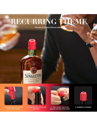 8 Tapones de Silicona Reutilizables para Botellas de Vino - Genérico