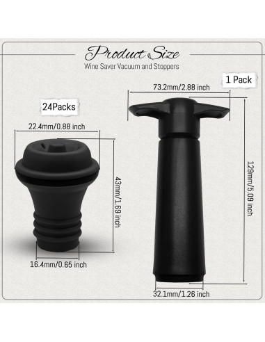 24 Tapones de Vacío para Vino Vibedor + Bomba Reutilizable