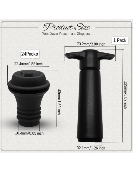 24 Tapones de Vacío para Vino Vibedor + Bomba Reutilizable